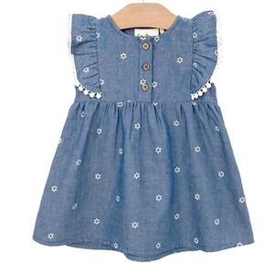 City Mouse 6-9 Month Printed Chambray Pinafore Dress